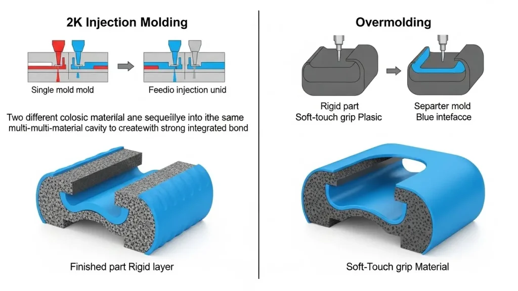 2K injection molding vs overmolding