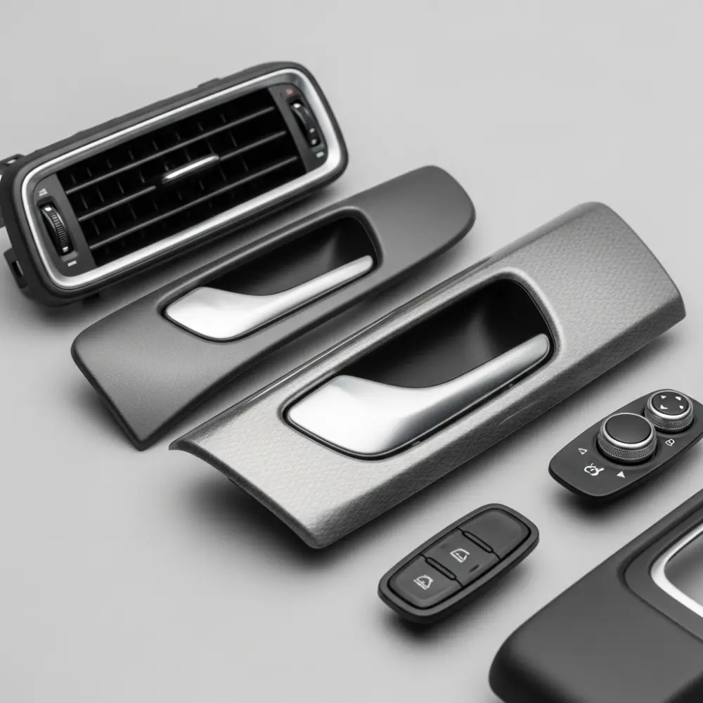 Plastic car components for interiors